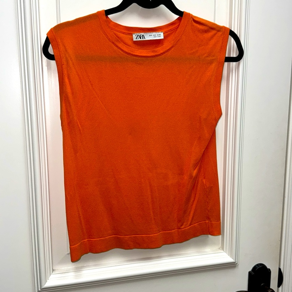 Zara Orange knit sweater cardigan set outfit twinset tank top 2 piece grandpa - Picture 2 of 4